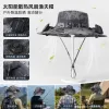 Grey and black camouflage knitted fisherman's hat with solar fans on both sides, outdoor Item Picture